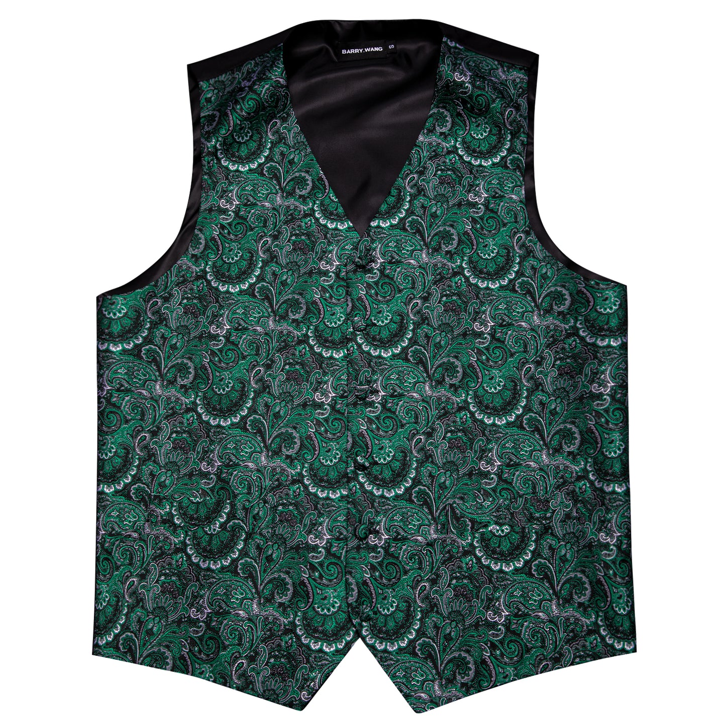 Designer Floral Waistcoat Silky Novelty Vest Pine Green Sunrise