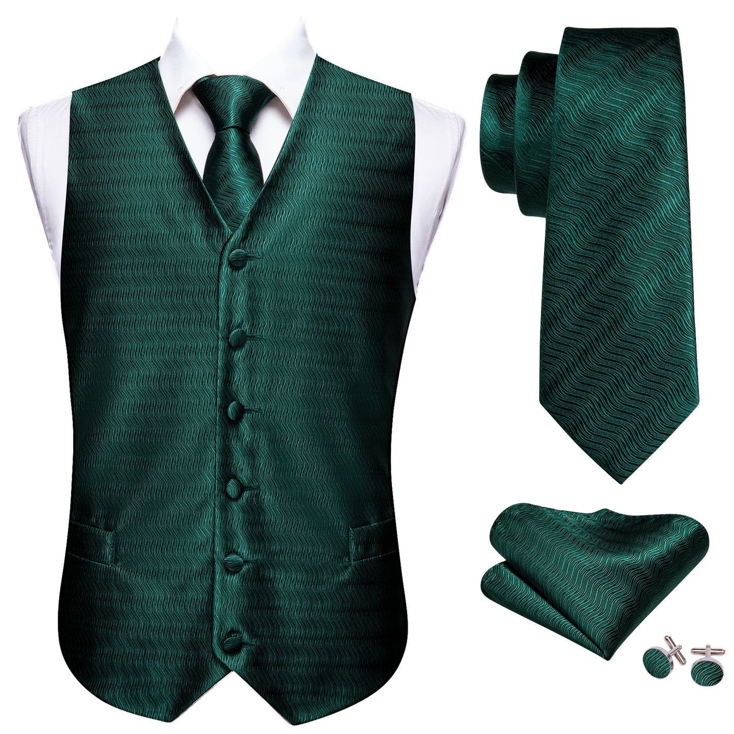Designer Floral Waistcoat Silky Novelty Vest Pine Green Lane