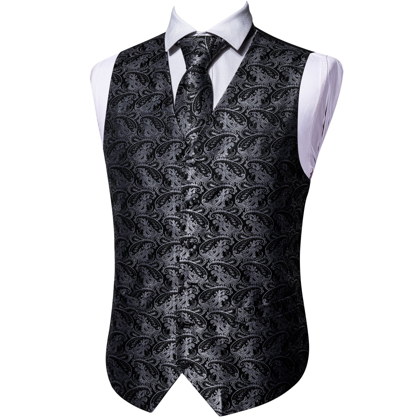 Designer Floral Waistcoat Silky Novelty Vest Charcoal Grey Shells
