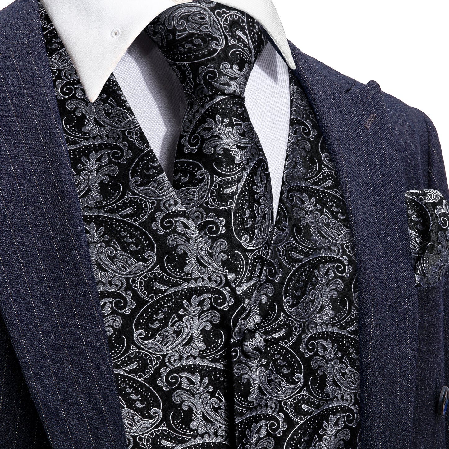 Designer Floral Waistcoat Silky Novelty Vest Charcoal Grey Shells