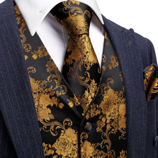 Designer Floral Waistcoat Buy 1 Get 1 Free Random Design in Your Size Silky Novelty Vest Golden Dahlia