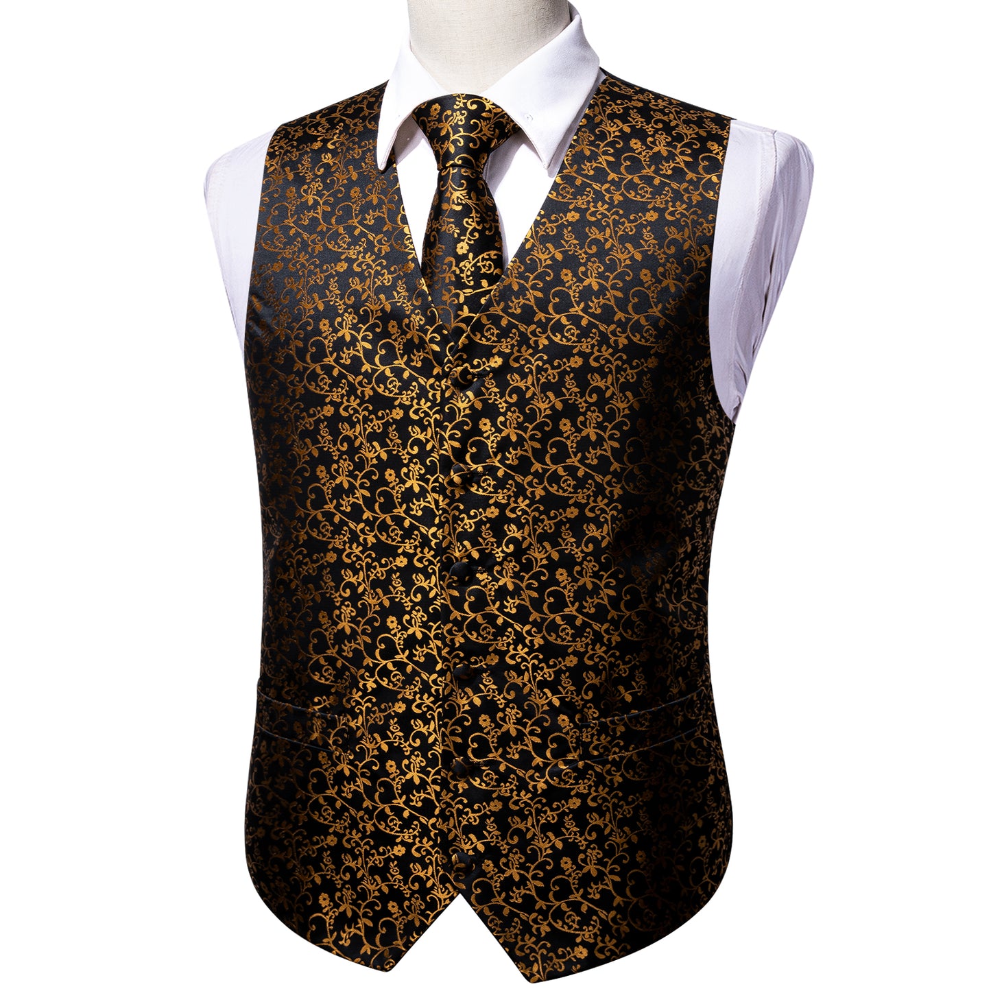 Designer Floral Waistcoat Silky Novelty Vest Golden Weeds