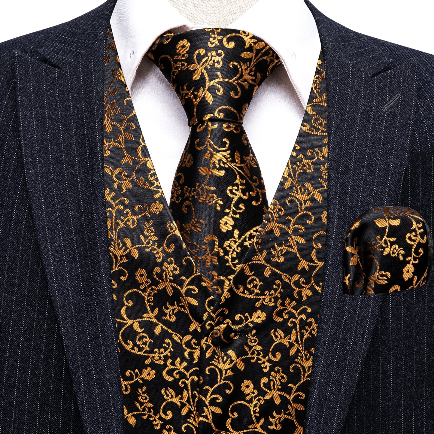 Designer Floral Waistcoat Silky Novelty Vest Golden Weeds