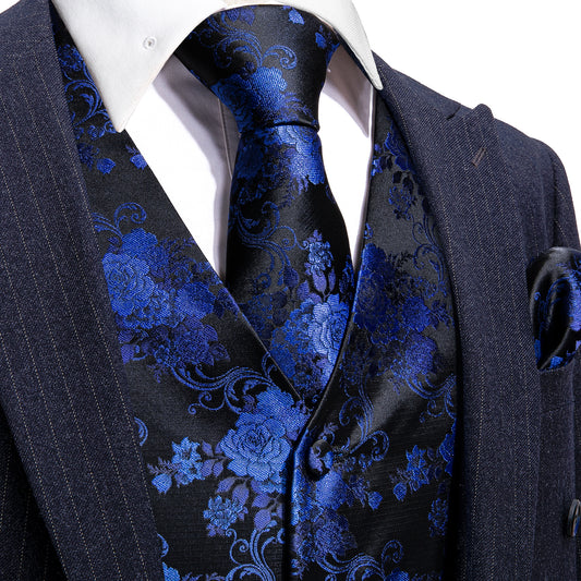 Designer Floral Waistcoat Buy 1 Get 1 Free Random Design in Your Size Silky Novelty Vest Royal Blue Dahlia