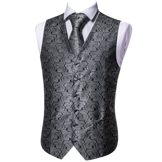 Designer Floral Waistcoat Buy 1 Get 1 Free Random Design in Your Size Silky Novelty Vest Fossil Grey Shells