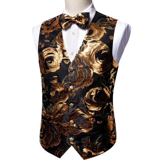 Designer Waistcoat Buy 1 Get 1 Free Random Design in Your Size Novelty Bowtie Woven Vest Shiny Bronze Ring