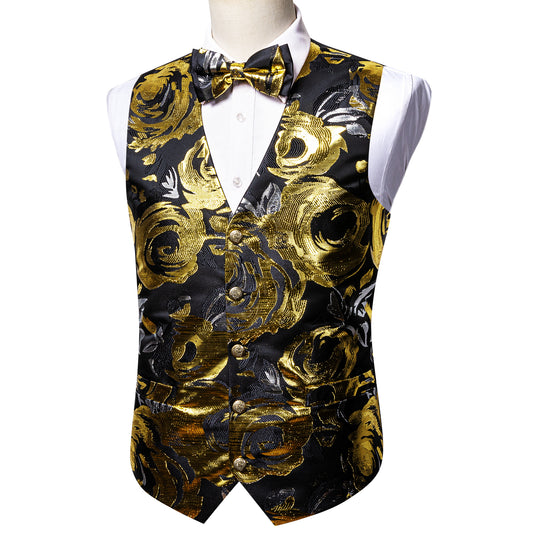 Designer Waistcoat Buy 1 Get 1 Free Random Design in Your Size Novelty Bowtie Woven Vest Shiny Champagne Ring