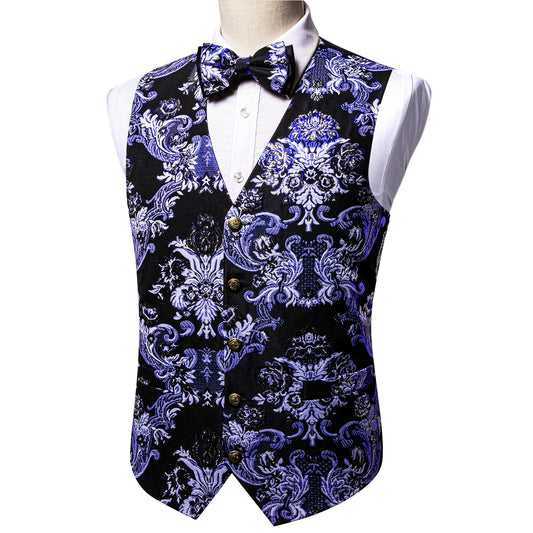 Designer Waistcoat Buy 1 Get 1 Free Random Design in Your Size Novelty Bowtie Woven Vest Shiny Palace Feather Blue