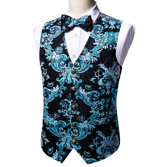 Designer Waistcoat Buy 1 Get 1 Free Random Design in Your Size Novelty Bowtie Woven Vest Shiny Palace Feather Aqua Blue