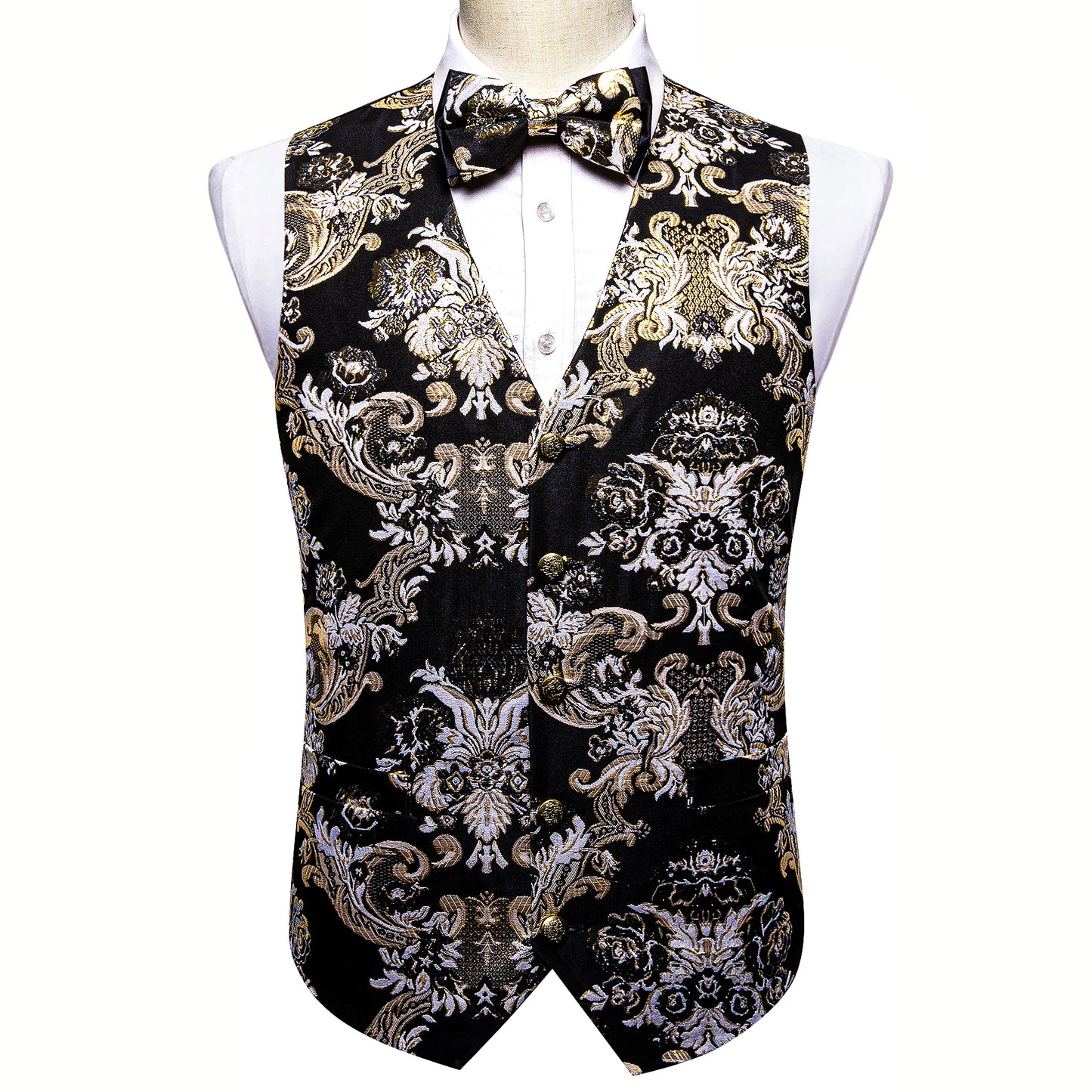 Designer Waistcoat Novelty Bowtie Woven Vest Shiny Palace Feather Ivory