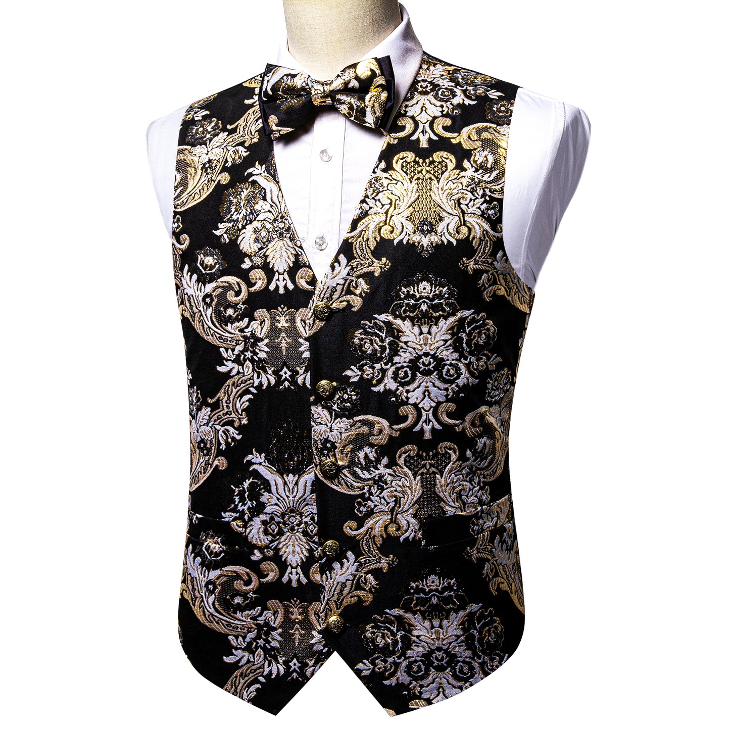Designer Waistcoat Novelty Bowtie Woven Vest Shiny Palace Feather Ivory
