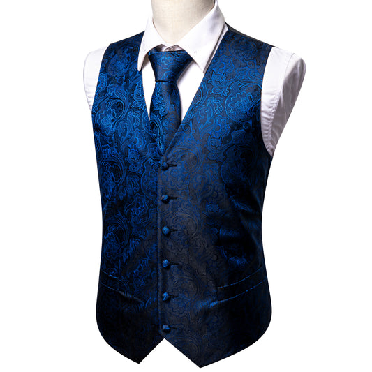 Designer Floral Waistcoat Buy 1 Get 1 Free Random Design in Your Size Silky Novelty Vest Paisley Blast Blue