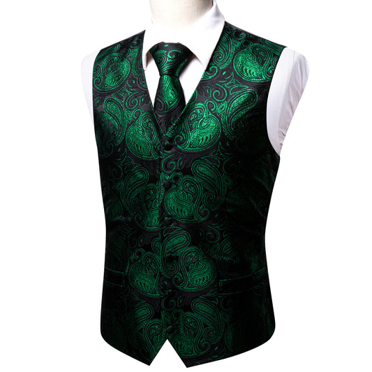 Designer Paisley Waistcoat Buy 1 Get 1 Free Random Design in Your Size Silky Novelty Vest Heart Forest Green