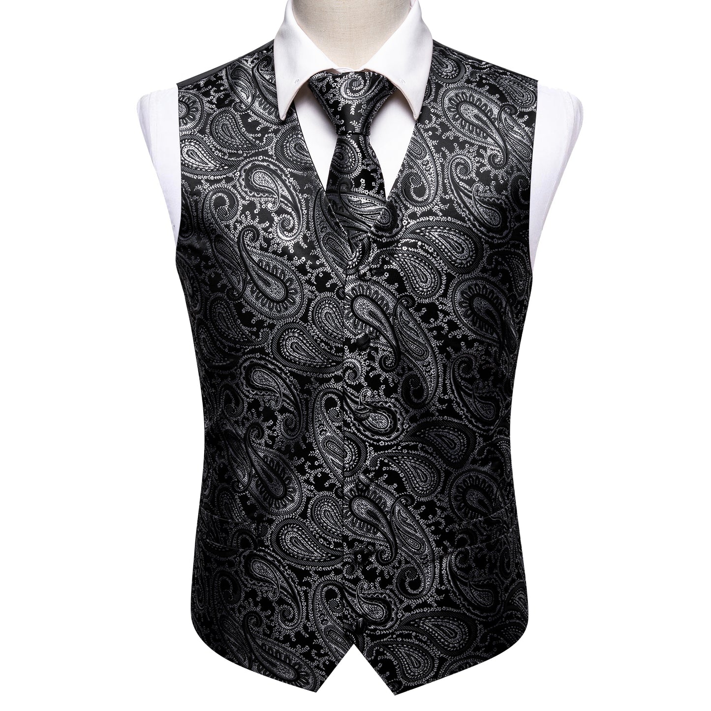 Designer Paisley Waistcoat Silky Novelty Vest Whales Chaocoal Grey