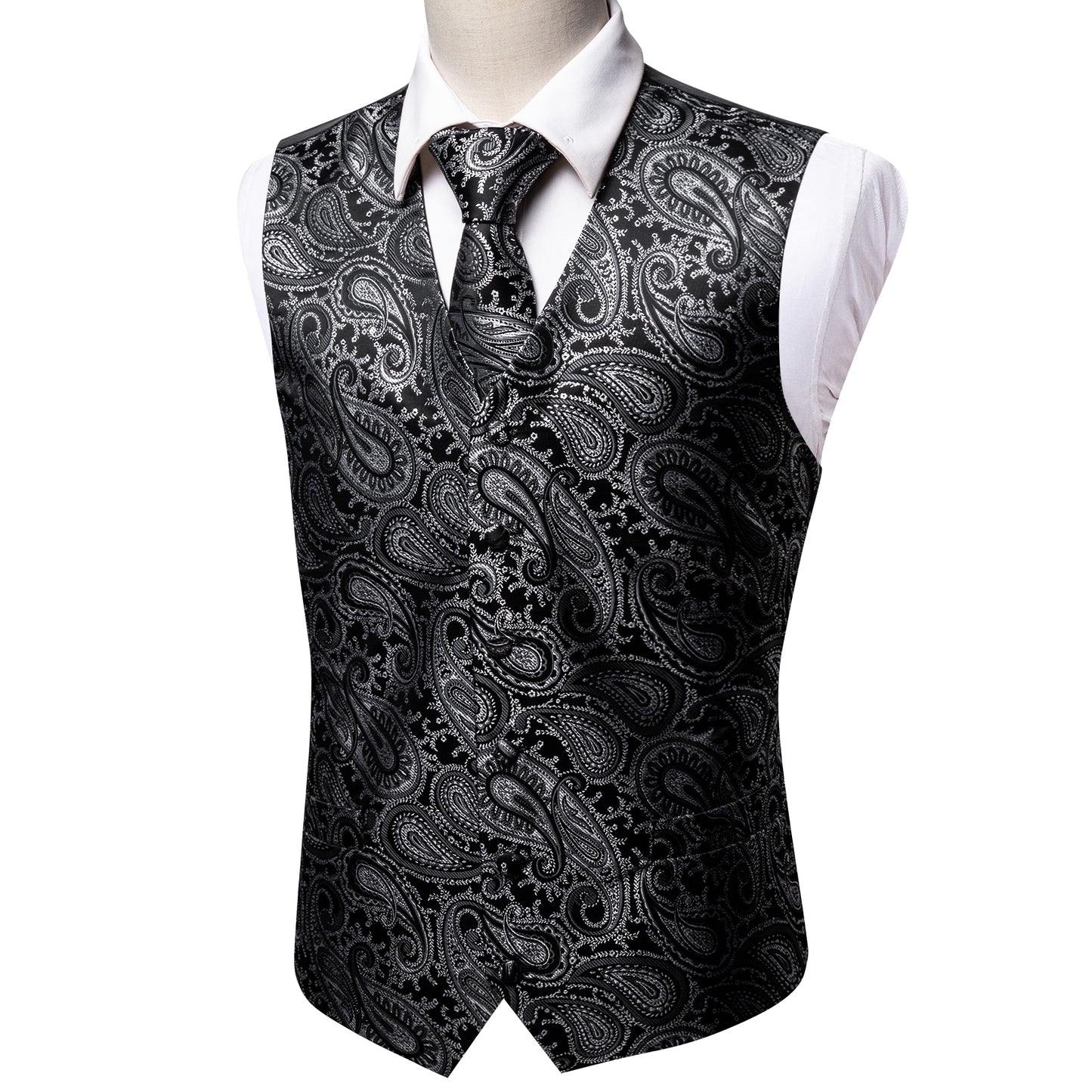 Designer Paisley Waistcoat Silky Novelty Vest Whales Chaocoal Grey