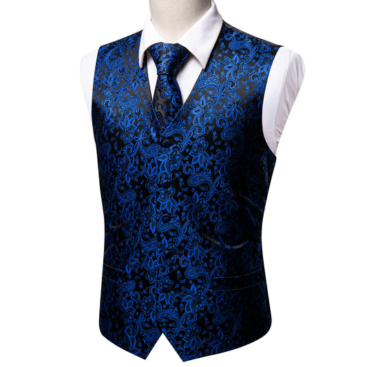 Designer Paisley Waistcoat Buy 1 Get 1 Free Random Design in Your Size Silky Novelty Vest Pond Royal Blue
