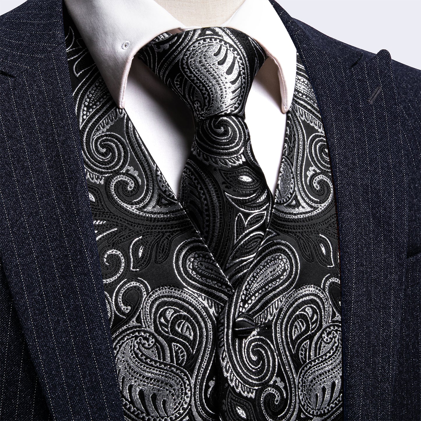 Designer Paisley Waistcoat Silky Novelty Vest Heart Iron Grey