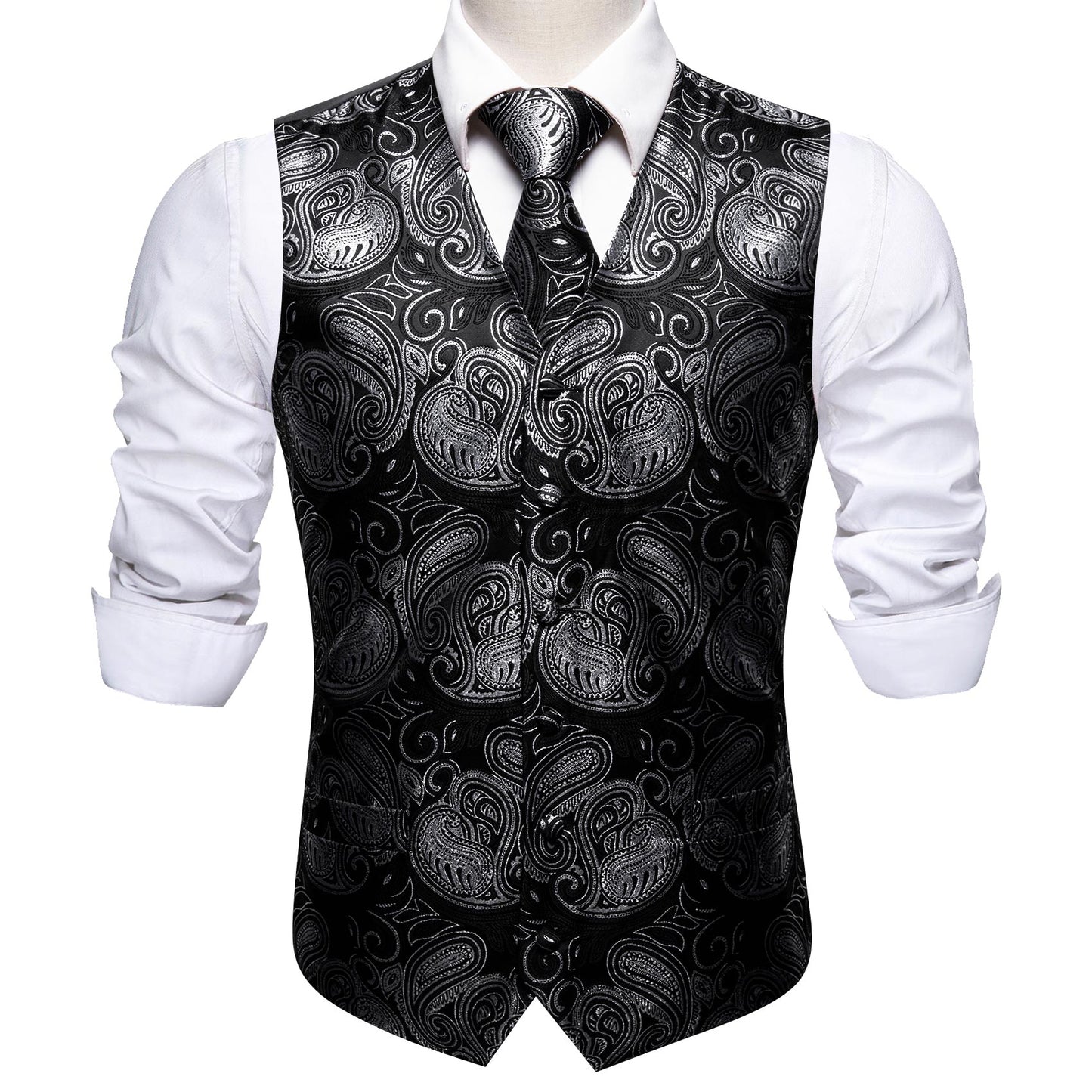 Designer Paisley Waistcoat Silky Novelty Vest Heart Iron Grey