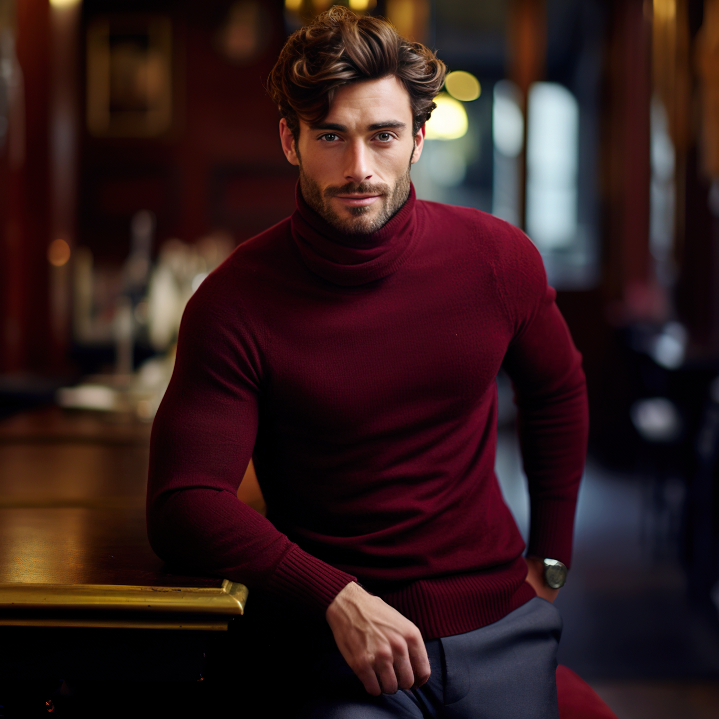 Polo Neck Jumper by Knithouse Wine Red