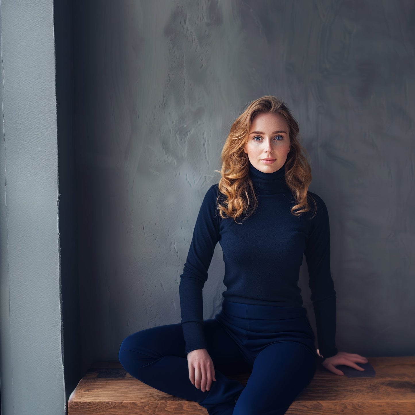 Polo Neck Jumper by Knithouse Navy WM