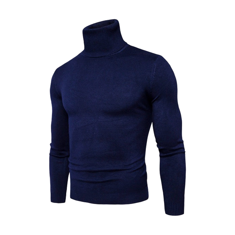 Polo Neck Jumper by Knithouse Navy Blue