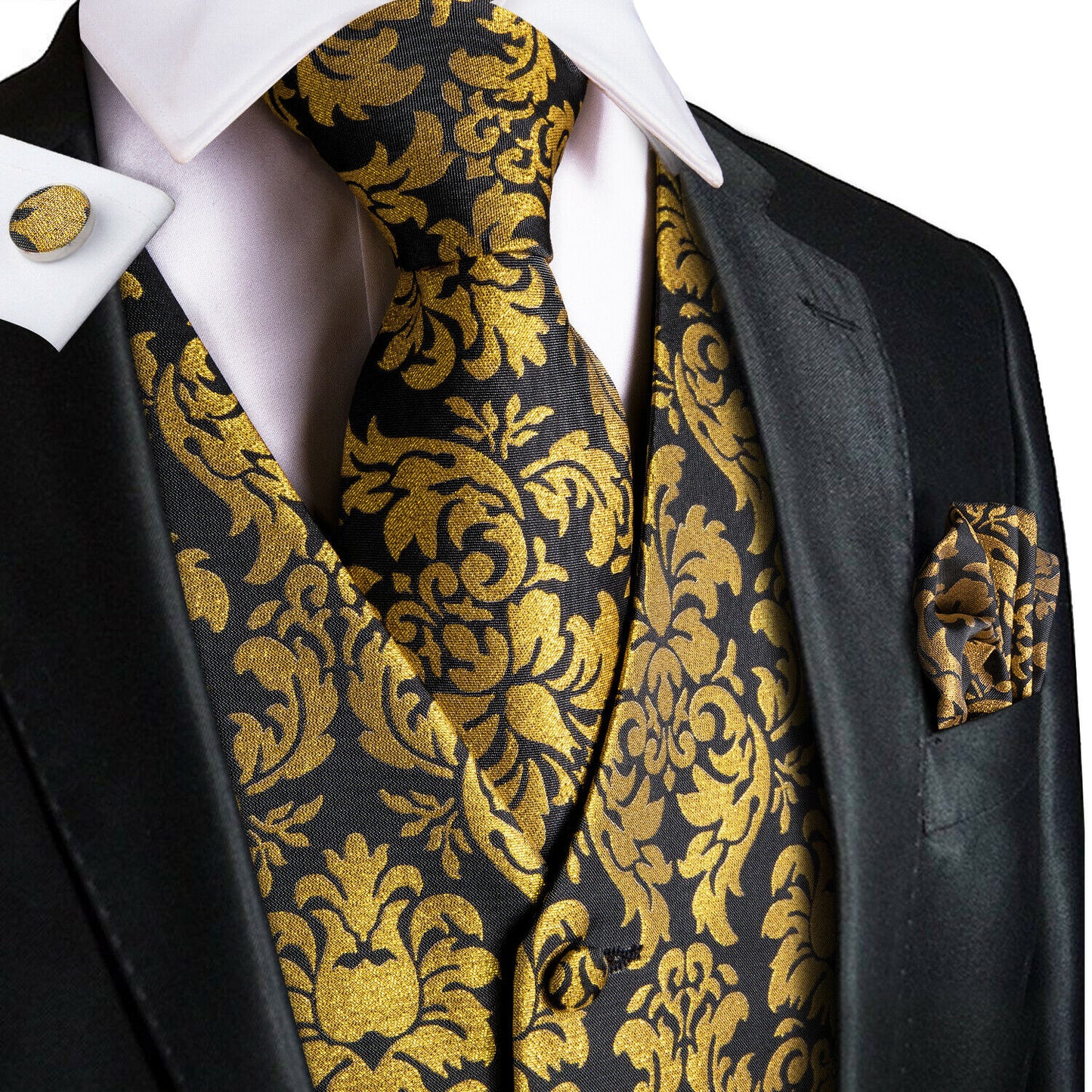 Designer Floral Waistcoat Silky Novelty Bronze Damask