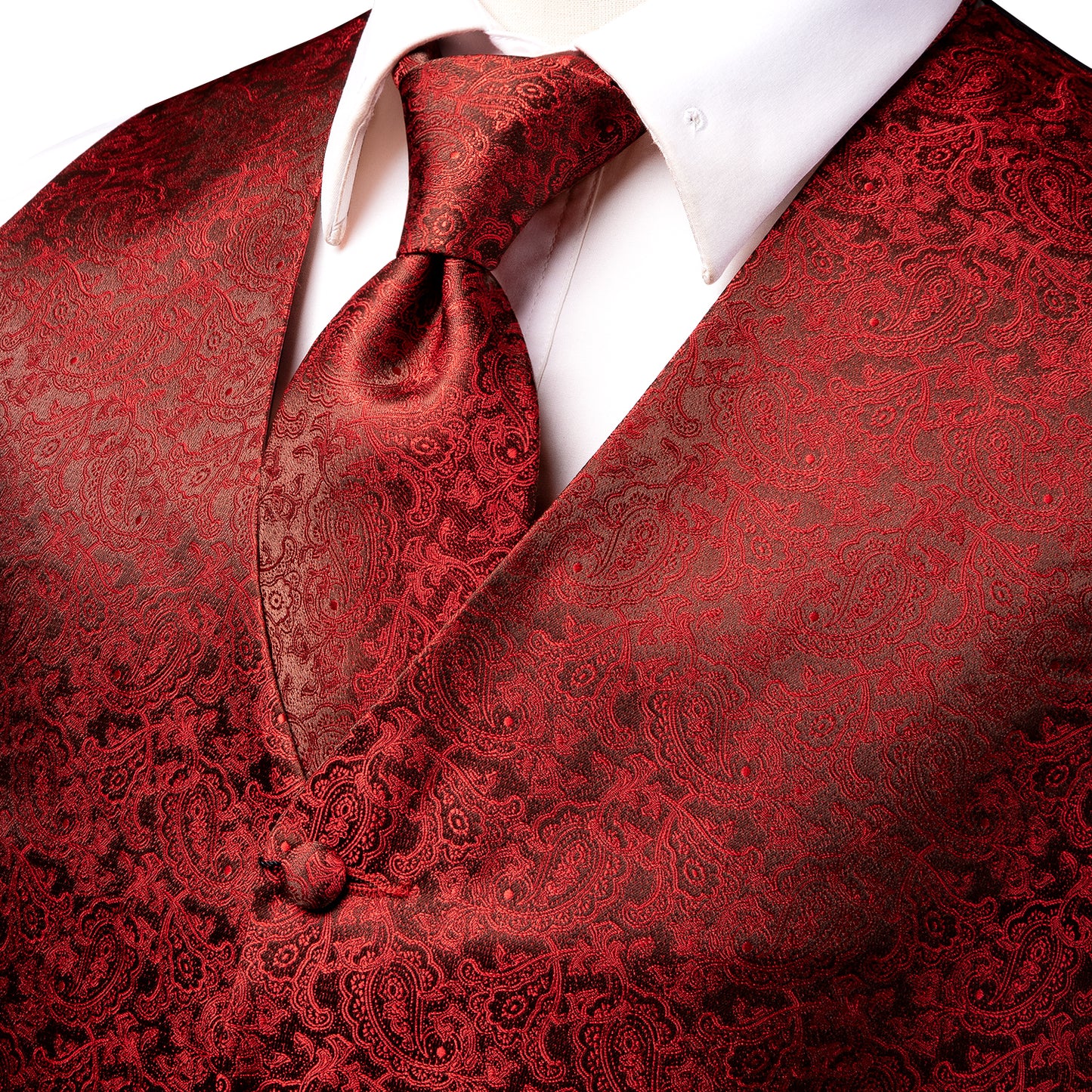 Designer Floral Waistcoat Silky Novelty Red Moonwalk