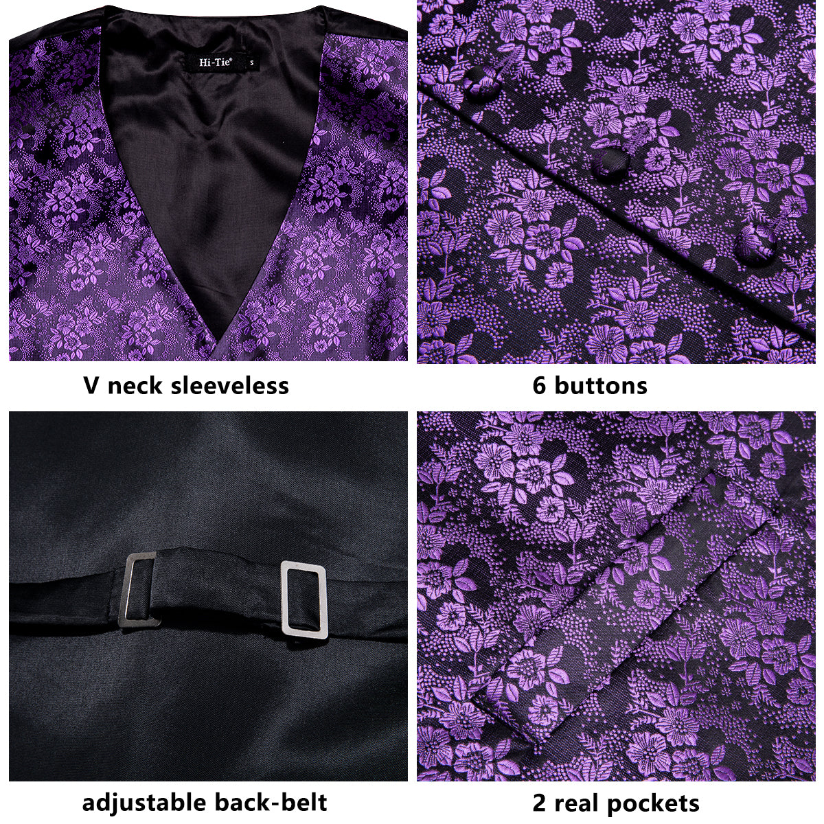 Designer Floral Waistcoat Silky Novelty Purple Garden