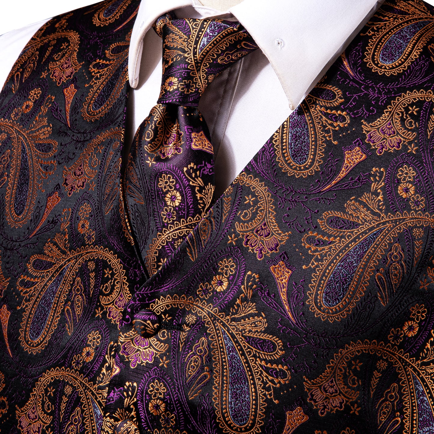 Designer Floral Waistcoat Silky Novelty Royal Purples