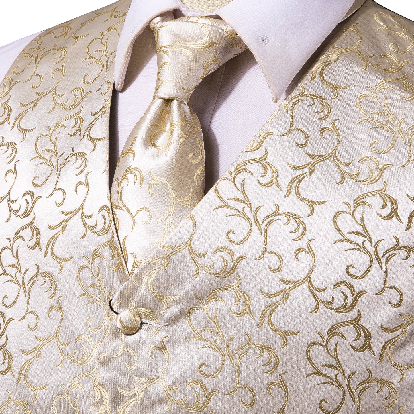 Designer Floral Waistcoat Silky Novelty Ivory Blades