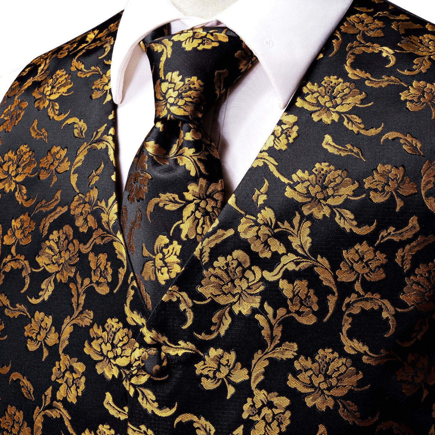 Designer Floral Waistcoat Silky Novelty Vest Maple Goldie