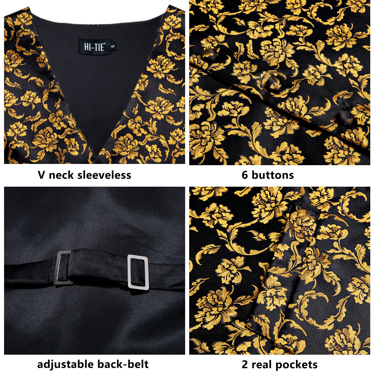 Designer Floral Waistcoat Silky Novelty Vest Maple Goldie