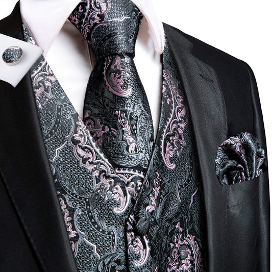 Designer Floral Waistcoat Silky Novelty Vest Peach Serpent