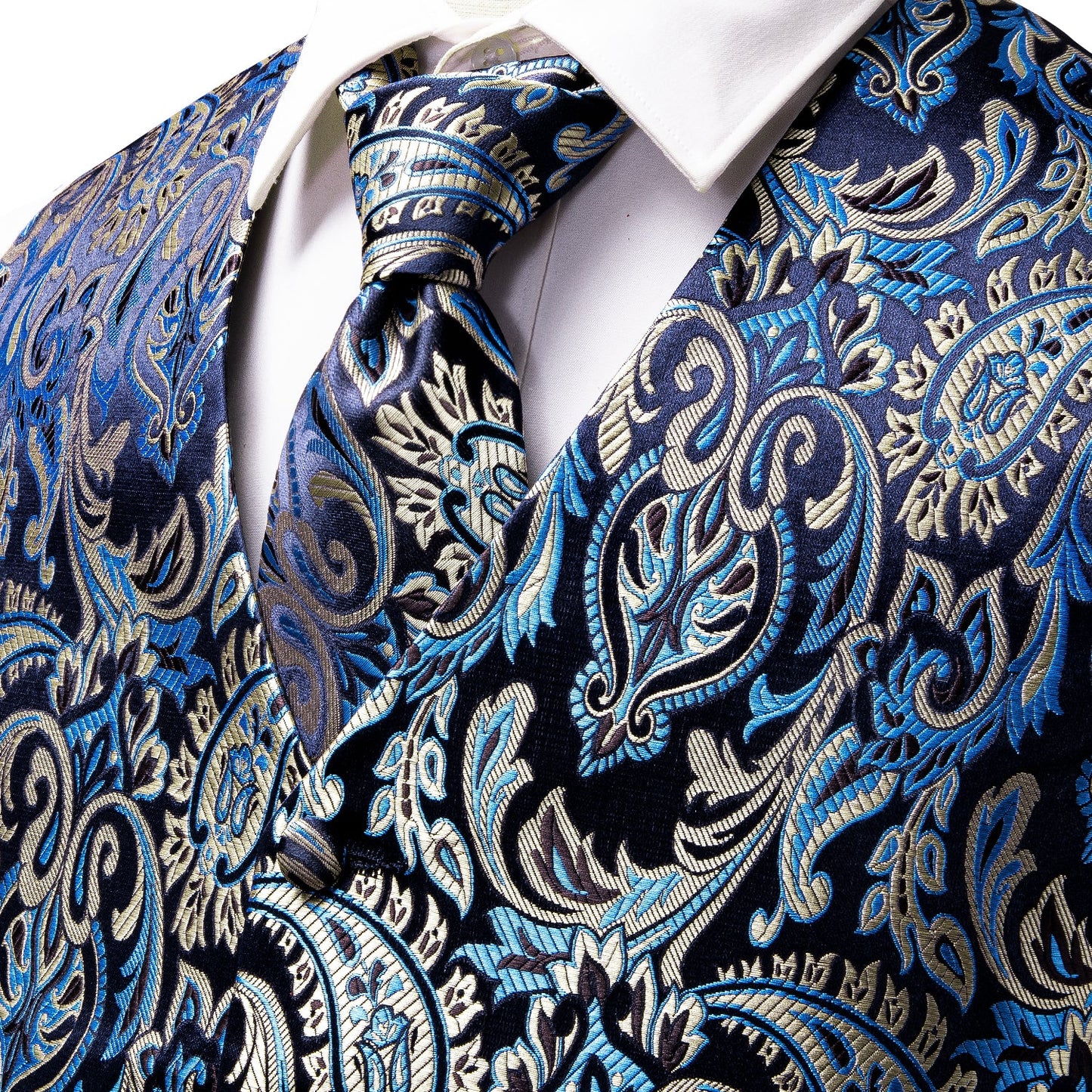 Designer Floral Waistcoat Silky Novelty Vest Paisley Damask Iron