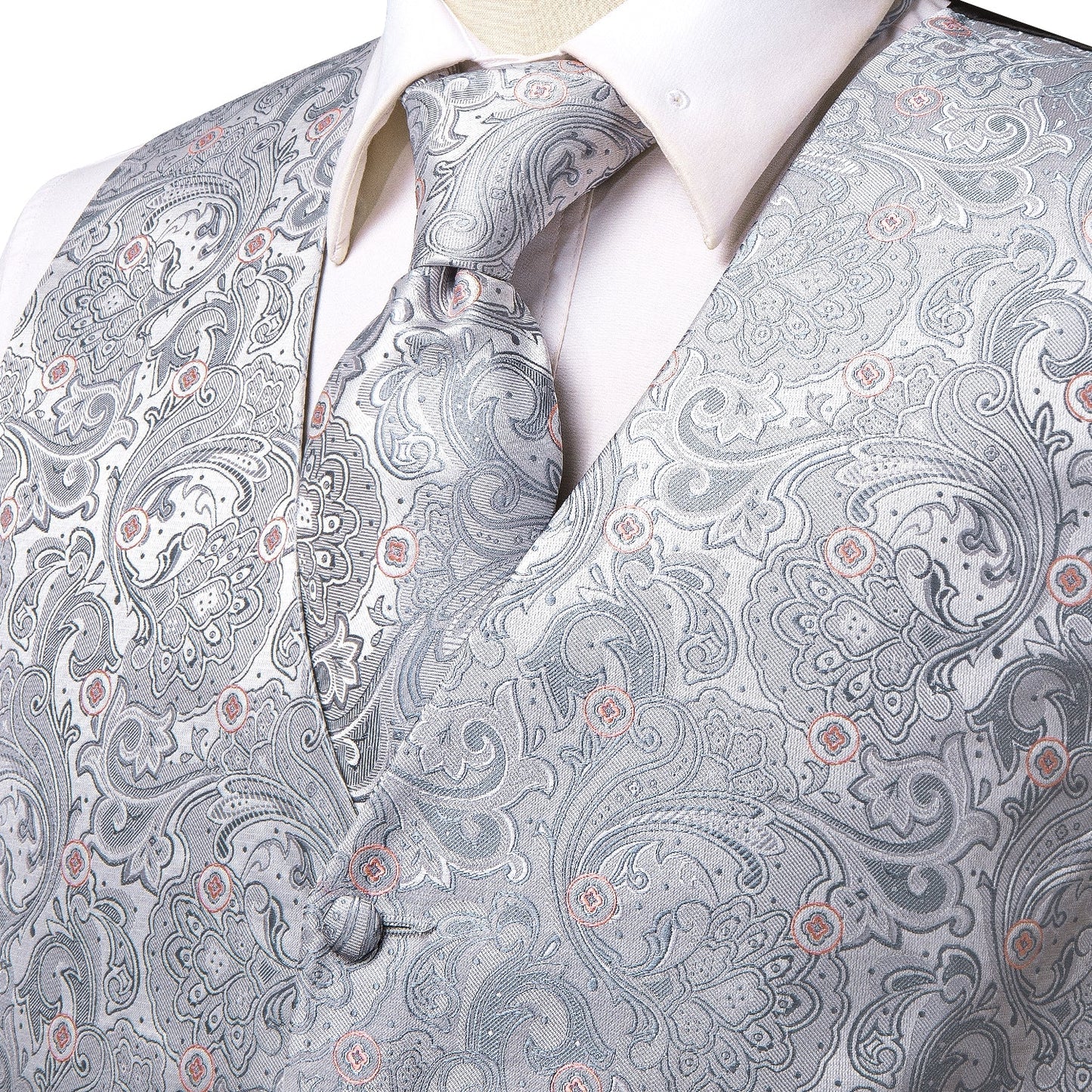 Designer Floral Waistcoat Silky Novelty Vest Palace Steel