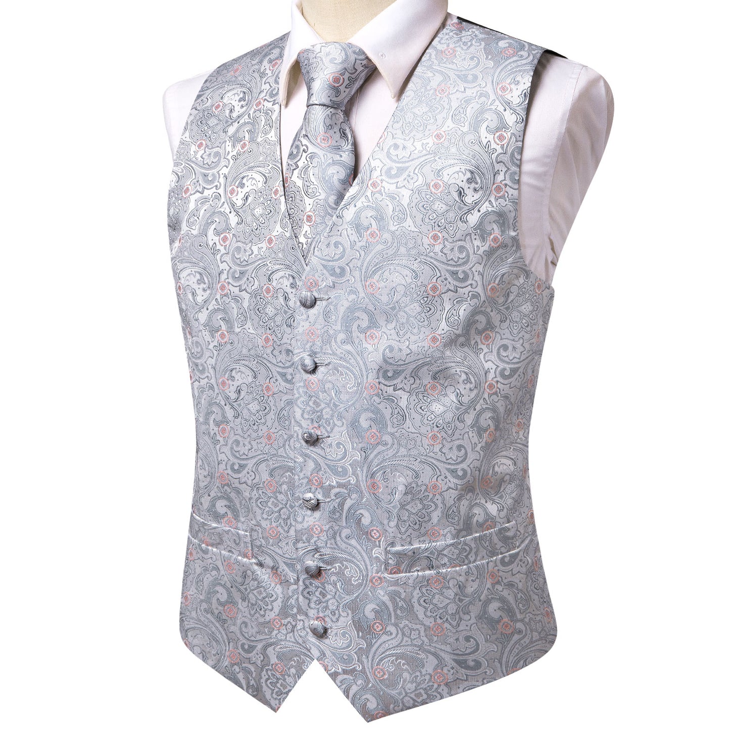 Men's Designer Waistcoat Vintage Vest Silky Set Tuxedo Gilet DP Steel