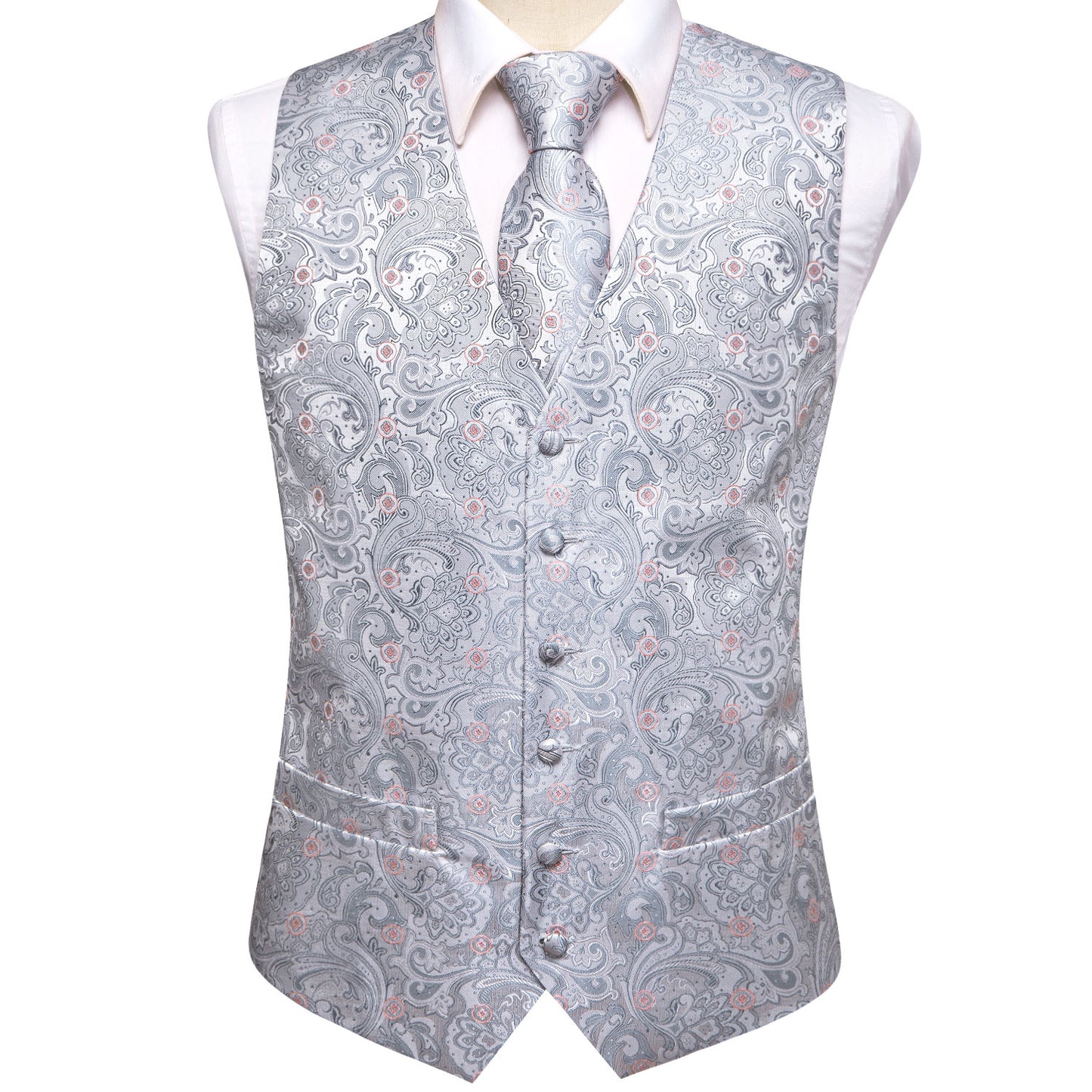 Men's Designer Waistcoat Vintage Vest Silky Set Tuxedo Gilet DP Steel