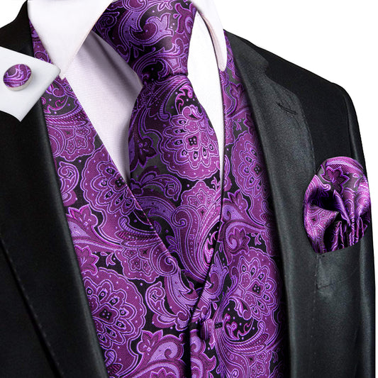 Men's Designer Waistcoat Vintage Vest Silky Set Tuxedo Gilet DP Violet