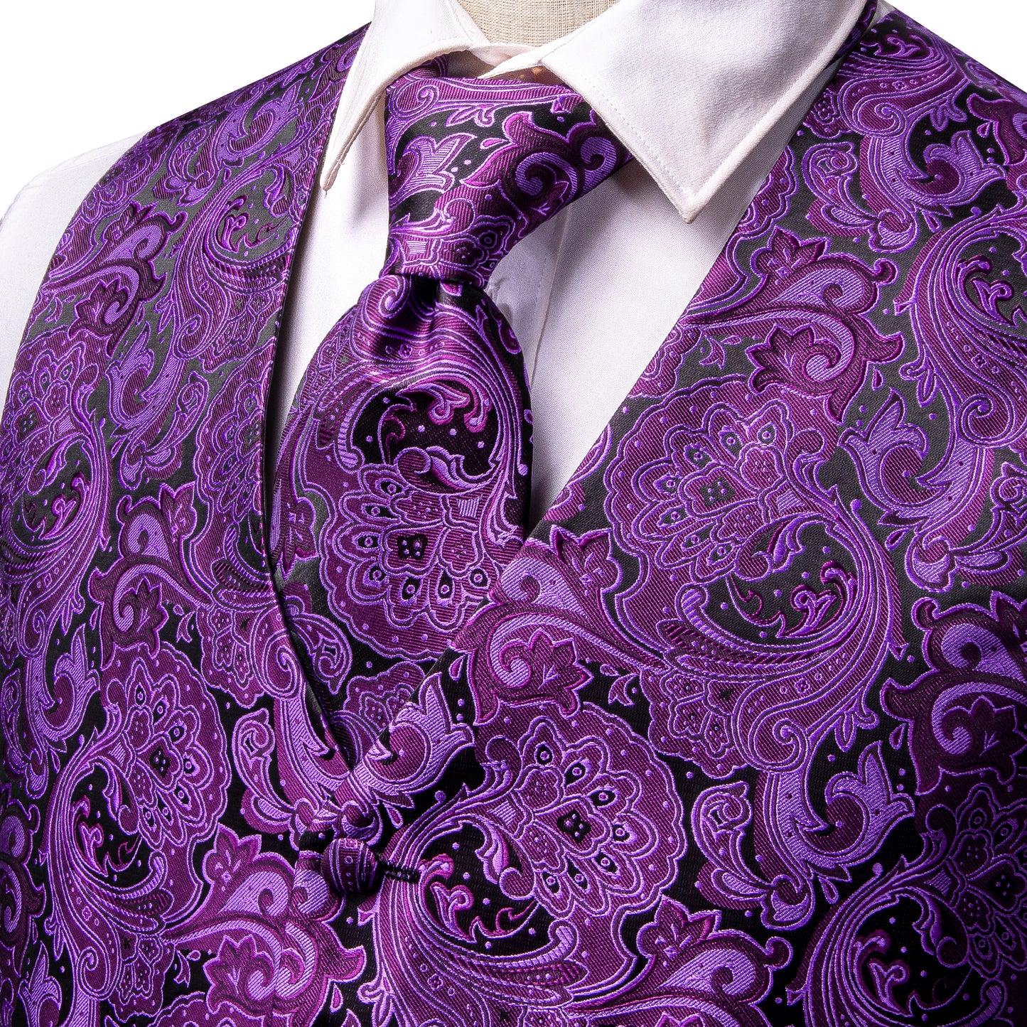 Men's Designer Waistcoat Vintage Vest Silky Set Tuxedo Gilet DP Violet