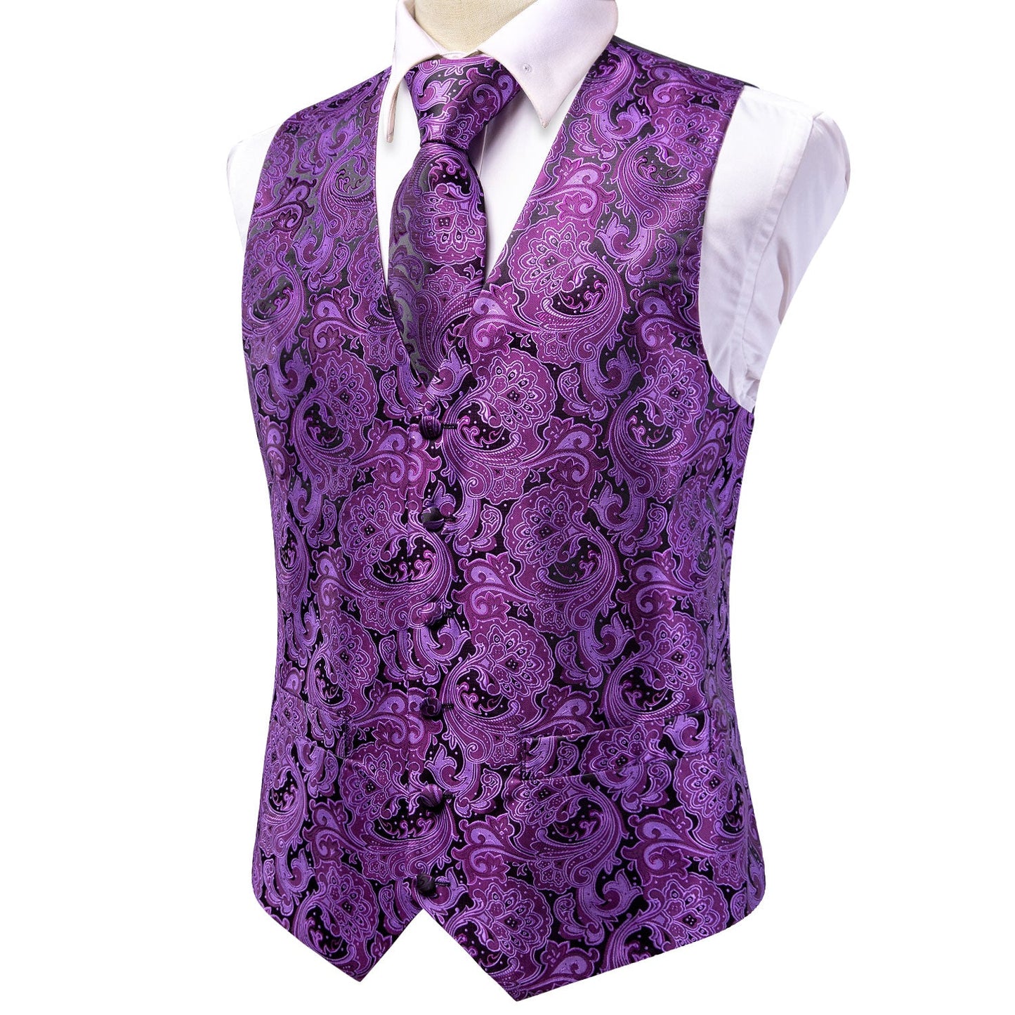 Designer Floral Waistcoat Silky Novelty Vest Paisley Purple