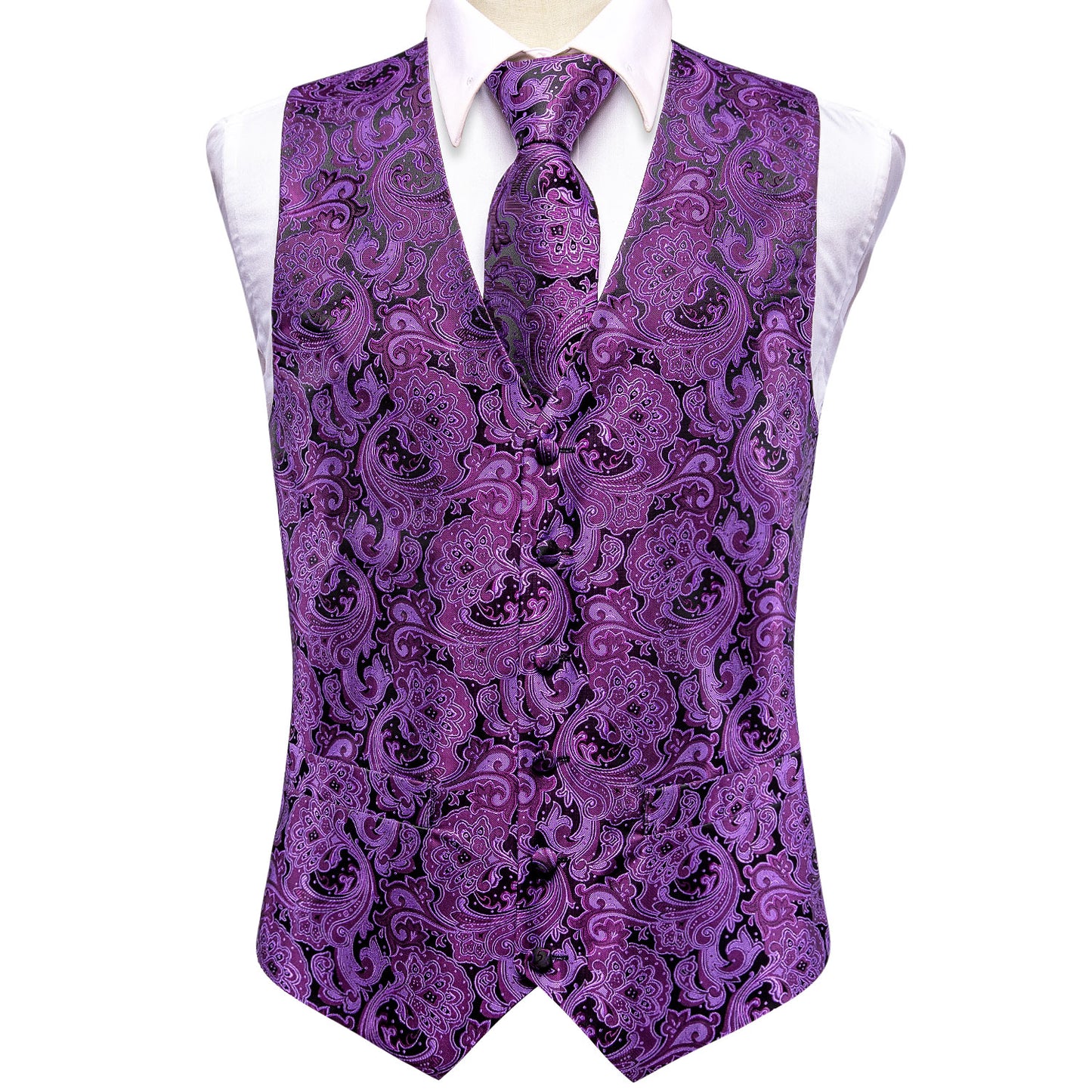 Men's Designer Waistcoat Vintage Vest Silky Set Tuxedo Gilet DP Violet