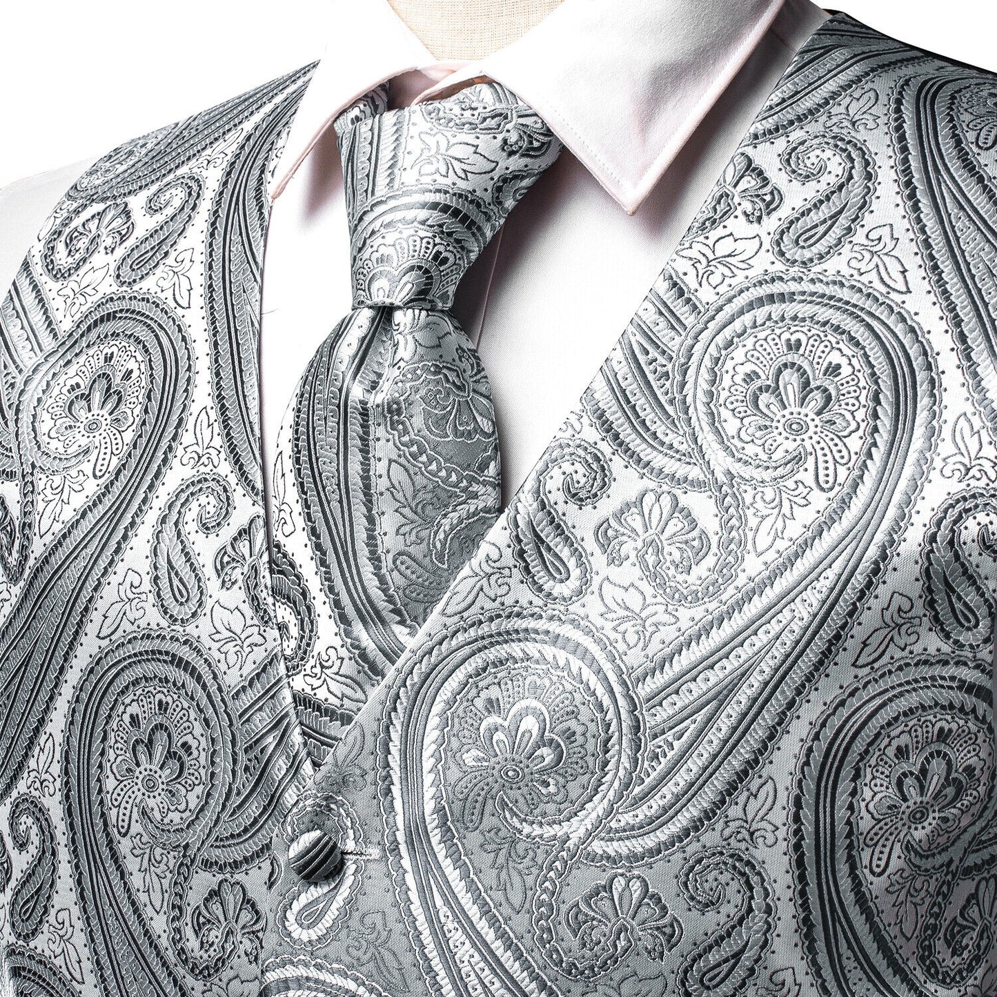 Designer Floral Waistcoat Silky Novelty Vest Comit Steel