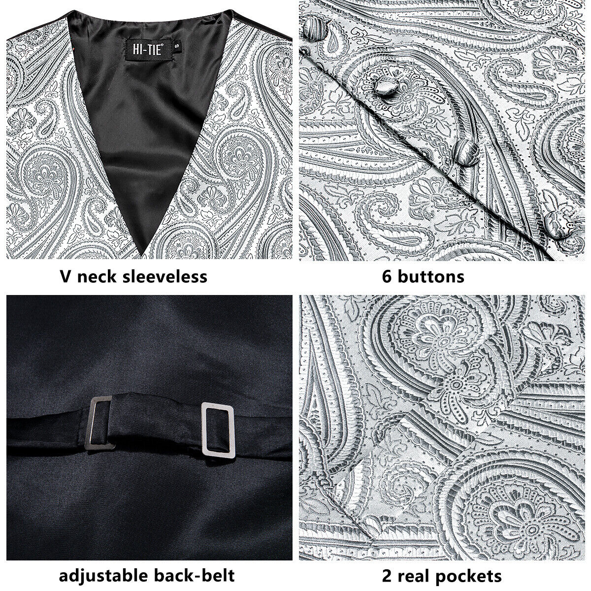 Designer Floral Waistcoat Silky Novelty Vest Comit Steel