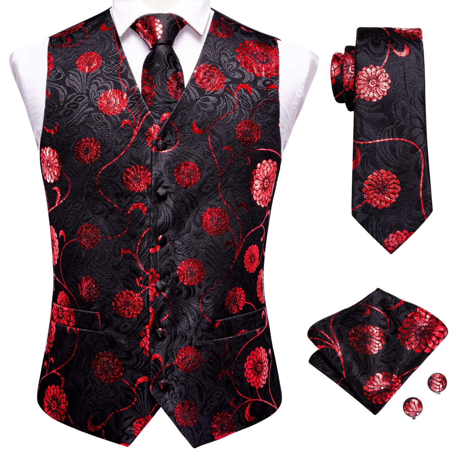 Men's Designer Waistcoat Vintage Vest Silky Set Tuxedo Gilet Lycor Daisy