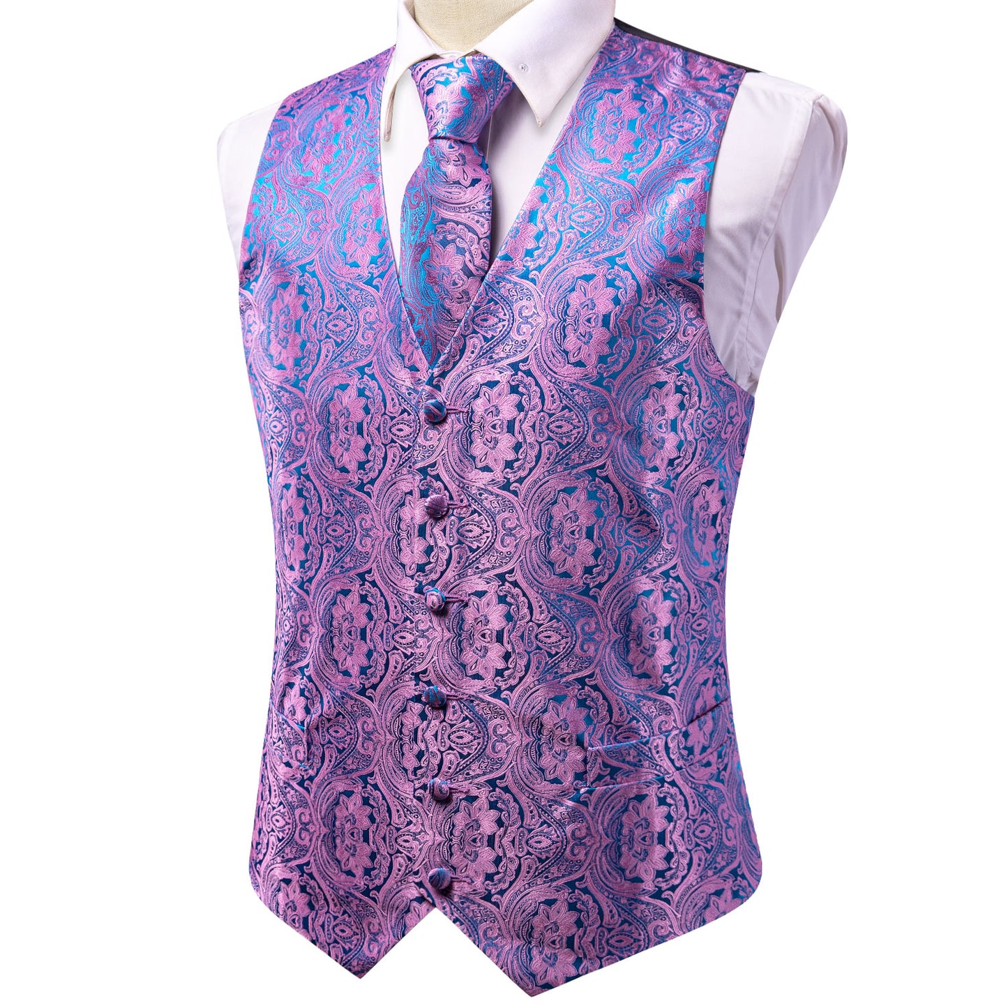 Men's Designer Waistcoat Vintage Vest Silky Set Tuxedo Gilet Orchid Palace