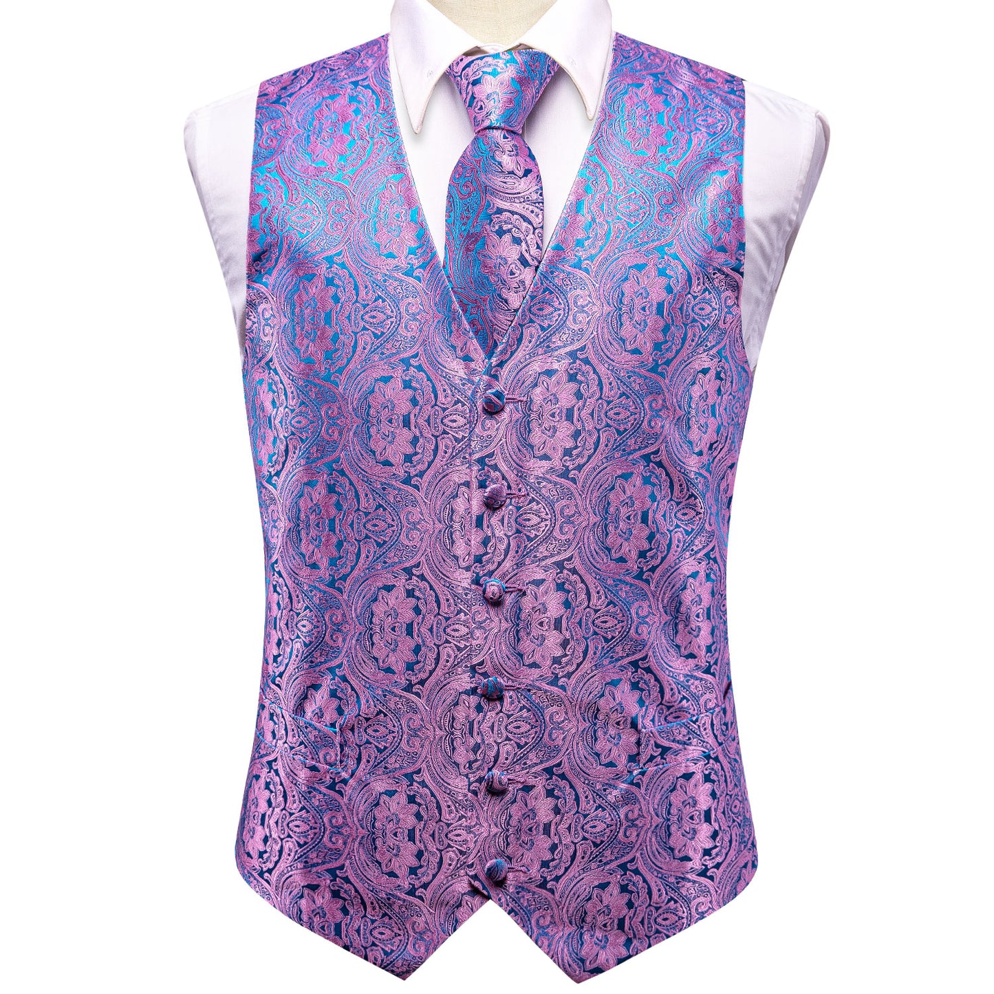 Men's Designer Waistcoat Vintage Vest Silky Set Tuxedo Gilet Orchid Palace