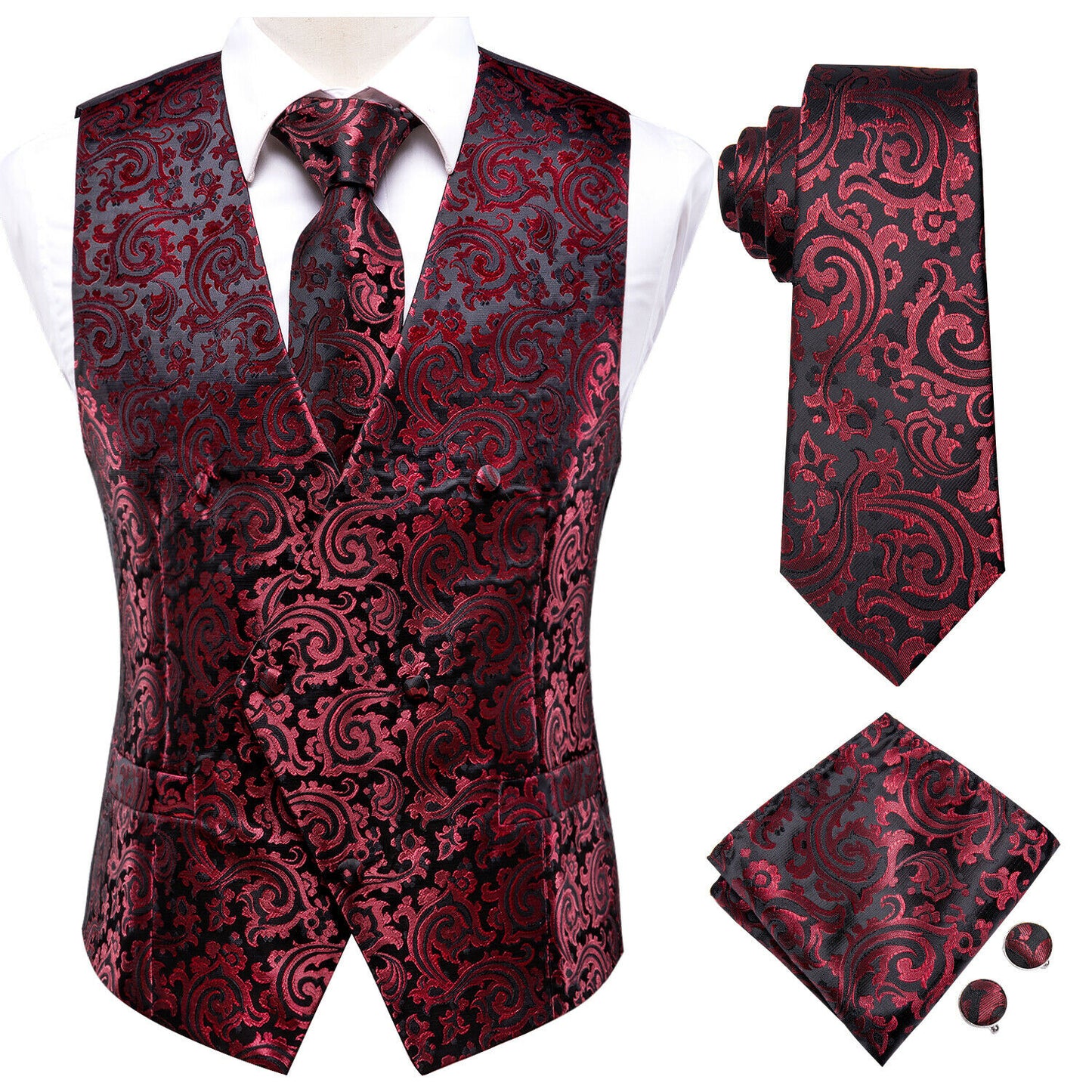 Men's Designer Waistcoat Vintage Vest Silky Set Tuxedo Gilet AS Marron