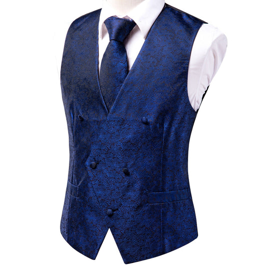 Victorian Waistcoat Novelty Vintage Silky Vest Asymmetric Royal Blue