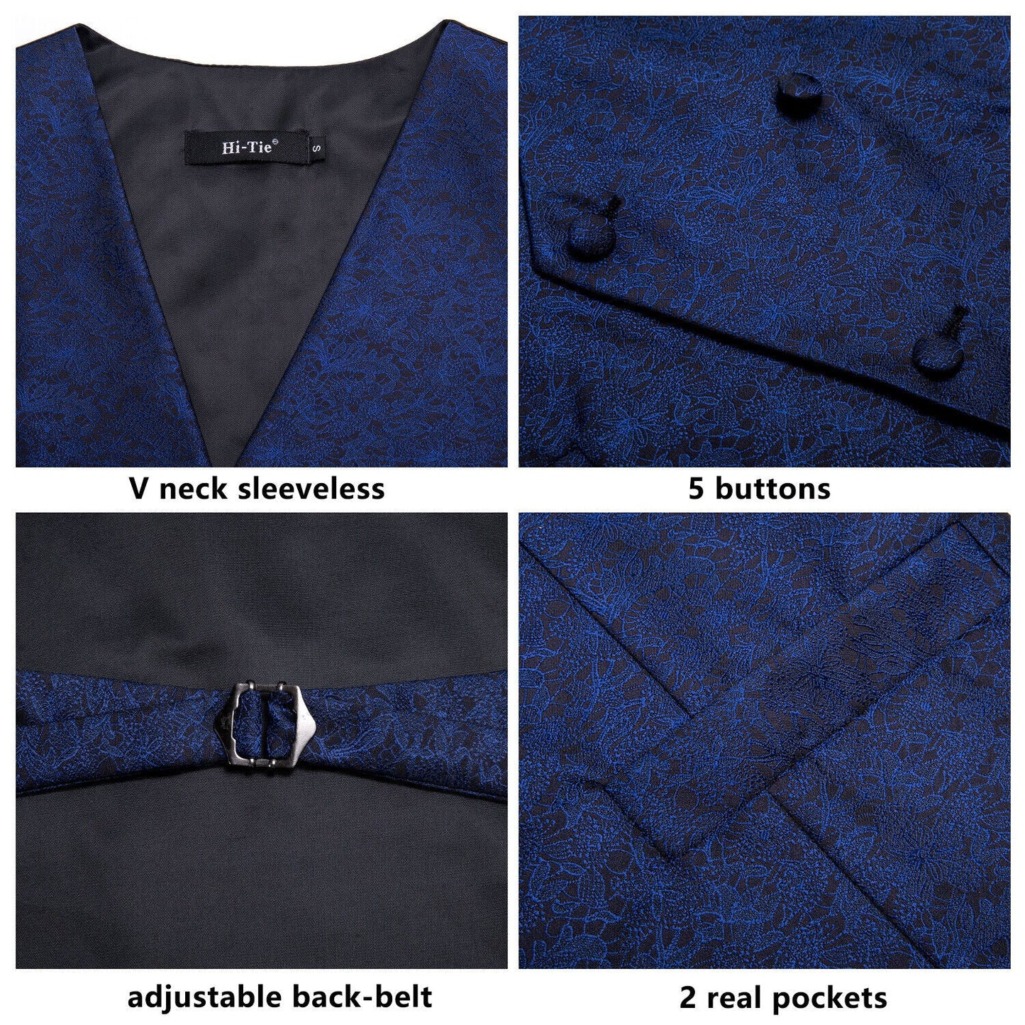 Victorian Waistcoat Novelty Vintage Silky Vest Asymmetric Royal Blue