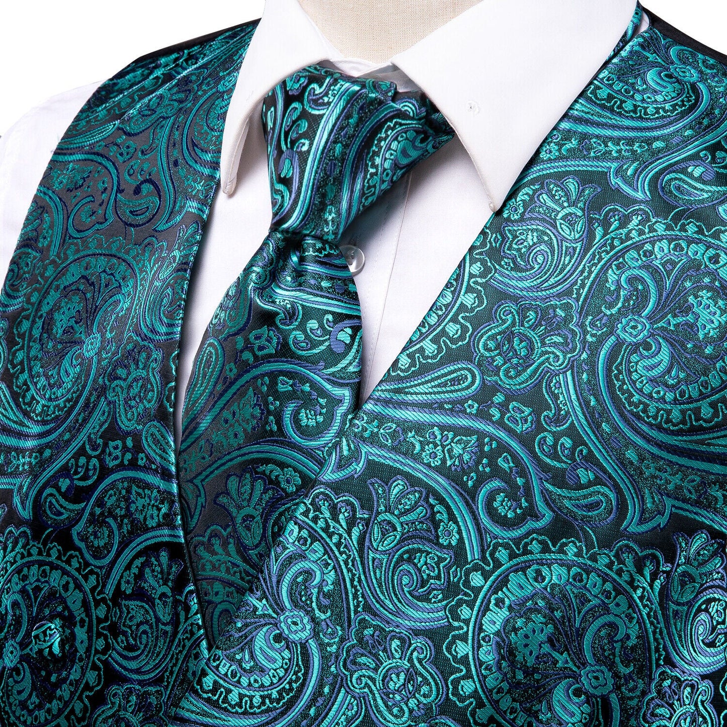 Victorian Waistcoat Novelty Vintage Silky Vest Asymmetric Turquoise